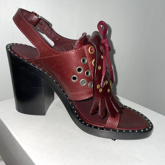 Burberry Leather Fringe Tassel Eyelet Stud Sandals - Picture 13 of 13